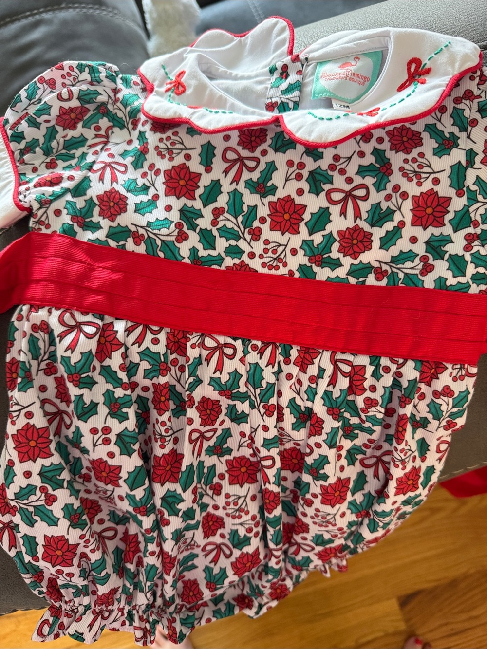Children's Holiday Floral One-Piece Romper - Red & Green